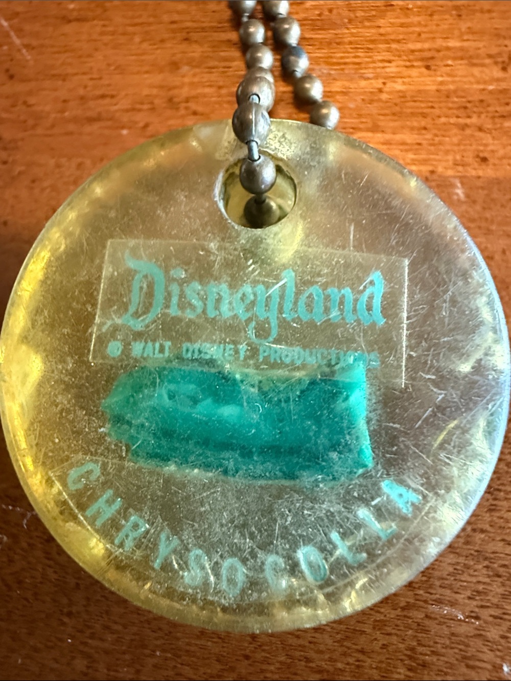 Vintage Disney Yellow Acrylic Pendant with Green Chrysocolla Accent